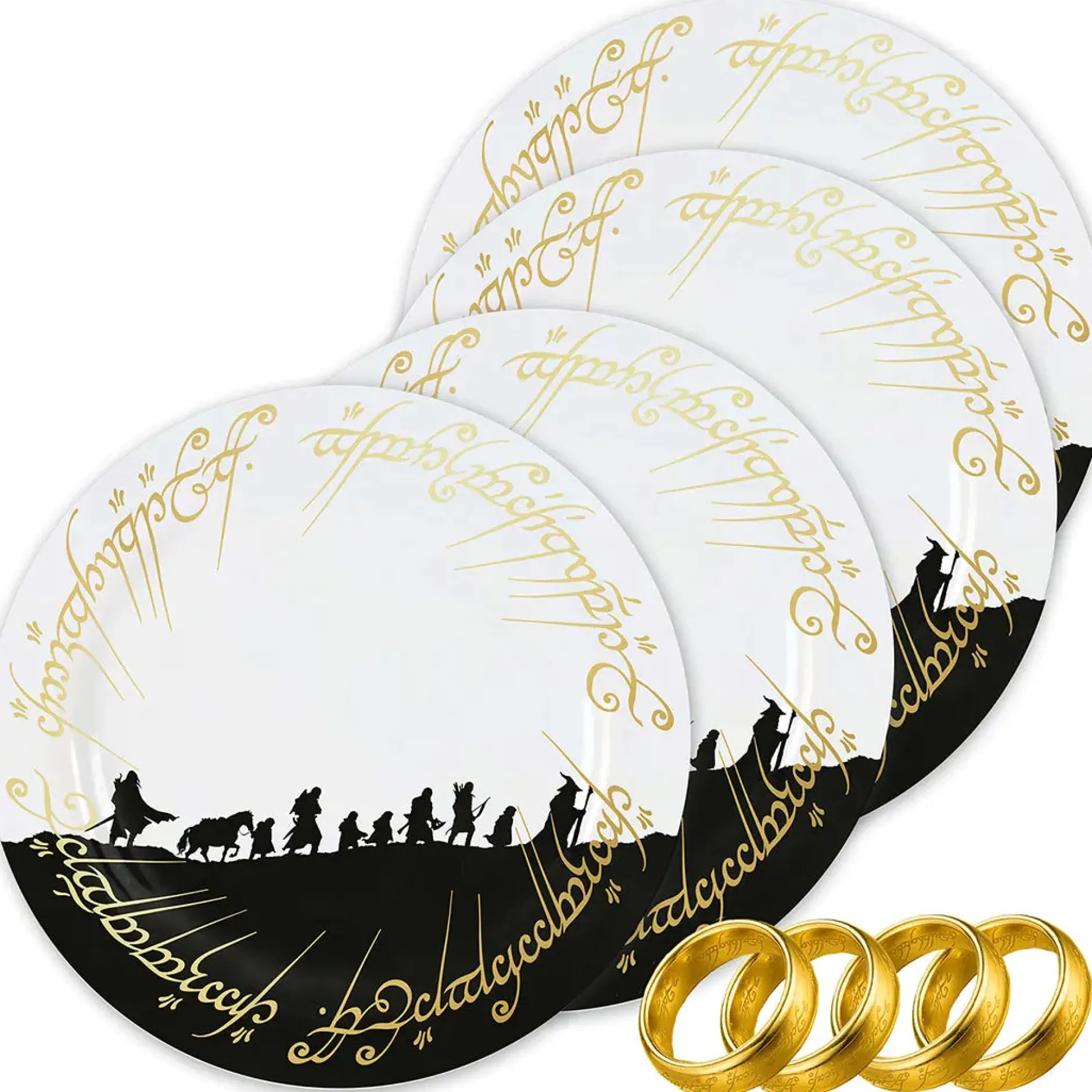 Herr der Ringe Küche^Der Set aus 4 Tellern und Serviettenringen