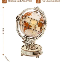 ROKR Licht|Holzbausätze^Leuchtender Globus Holzbausatz