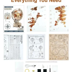 ROKR Licht|Holzbausätze^Leuchtender Globus Holzbausatz