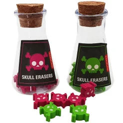Kikkerland Schreibwaren^Totenkopf-Radiergummis in Erlenmeyer-Kolben